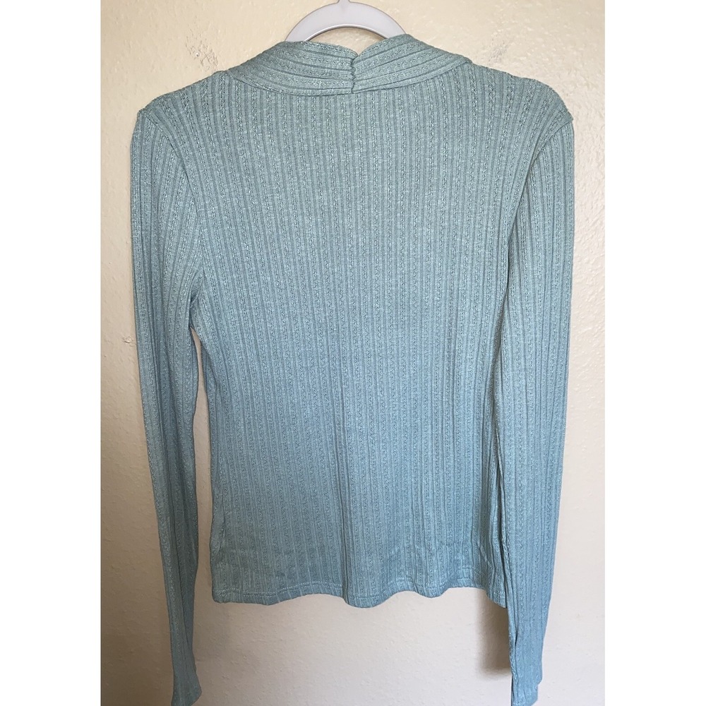 Miss Me Top Women Green Crochet V-Neck Long Sleeve Knotted Large  Stripe Western - Picture 6 of 8
